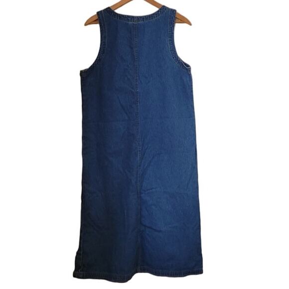 Sleeveless Crew Neck Pocketed Side Button Denim Dress Western Cottage Core- M - Picture 3 of 5